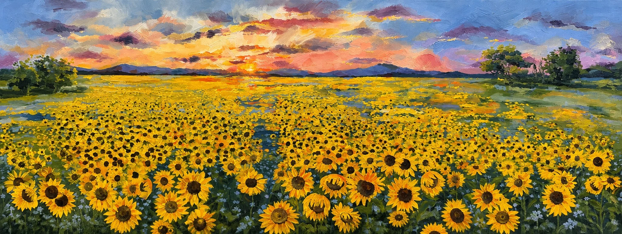 Sonnenblumen bei Sonnenuntergang, öl auf leinwand