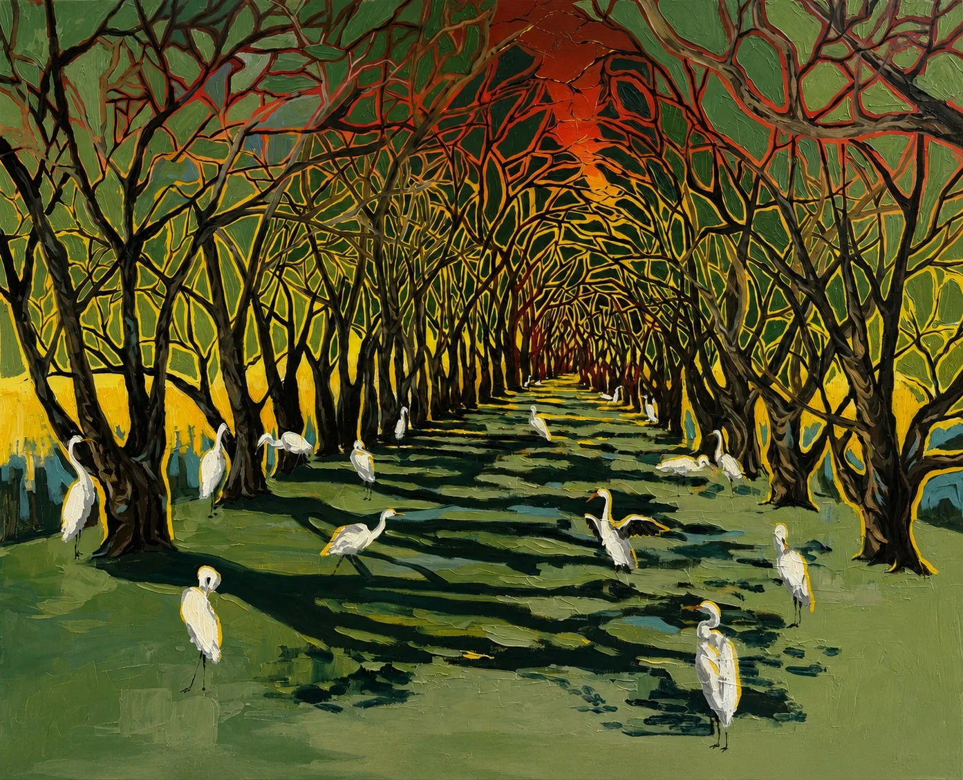 Avenida de las aves blancas, óleo sobre lienzo